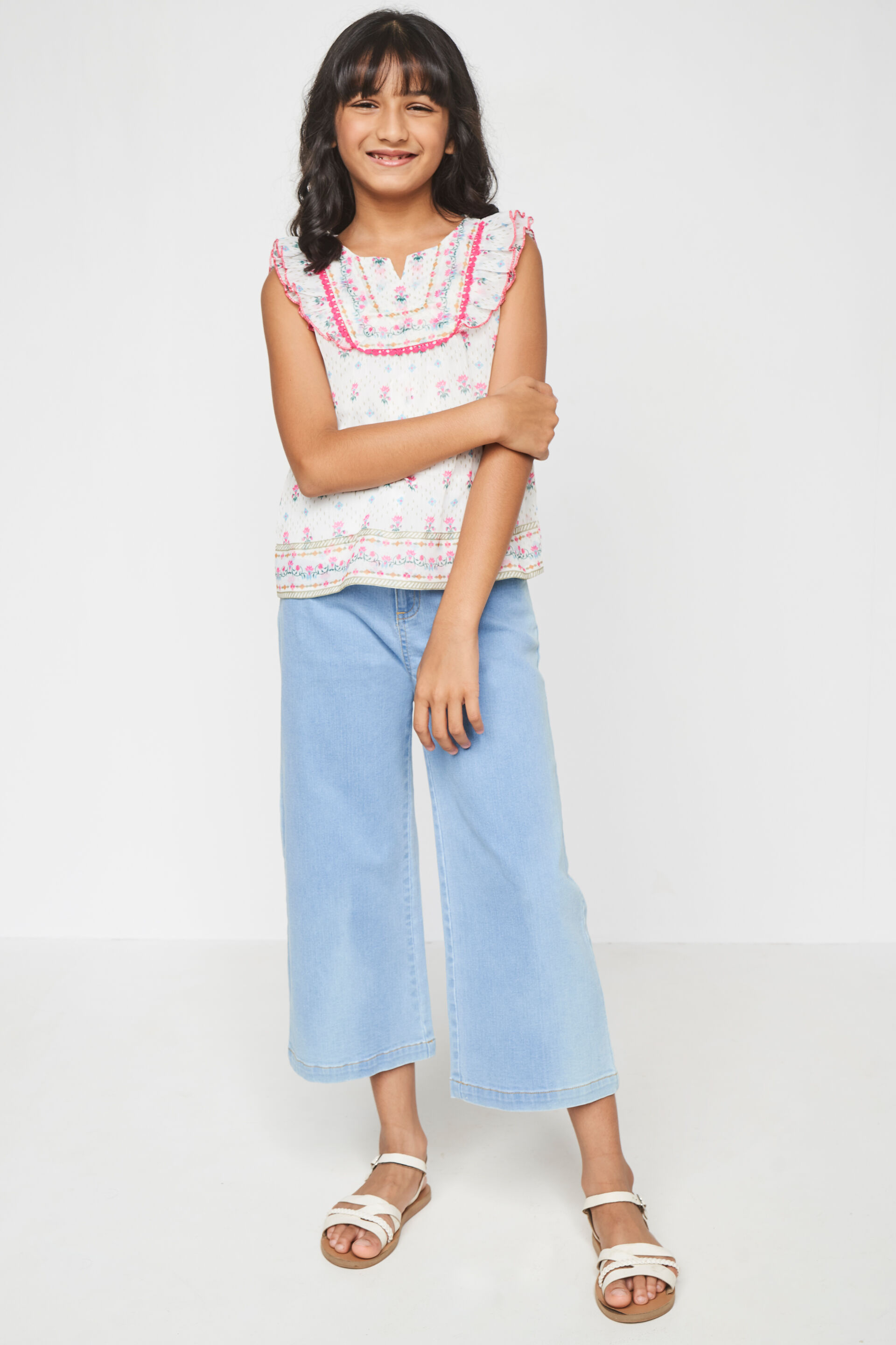 Off White Floral Straight Top, Off White, image 4